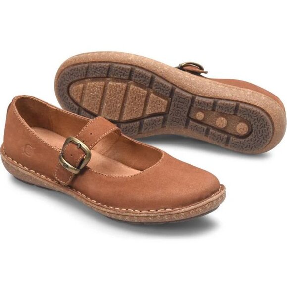 BORN Naomi Mary Jane Ballet Flats Size 9.5 Tan Brown Nubuck Leather NEW $125 - Picture 1 of 11